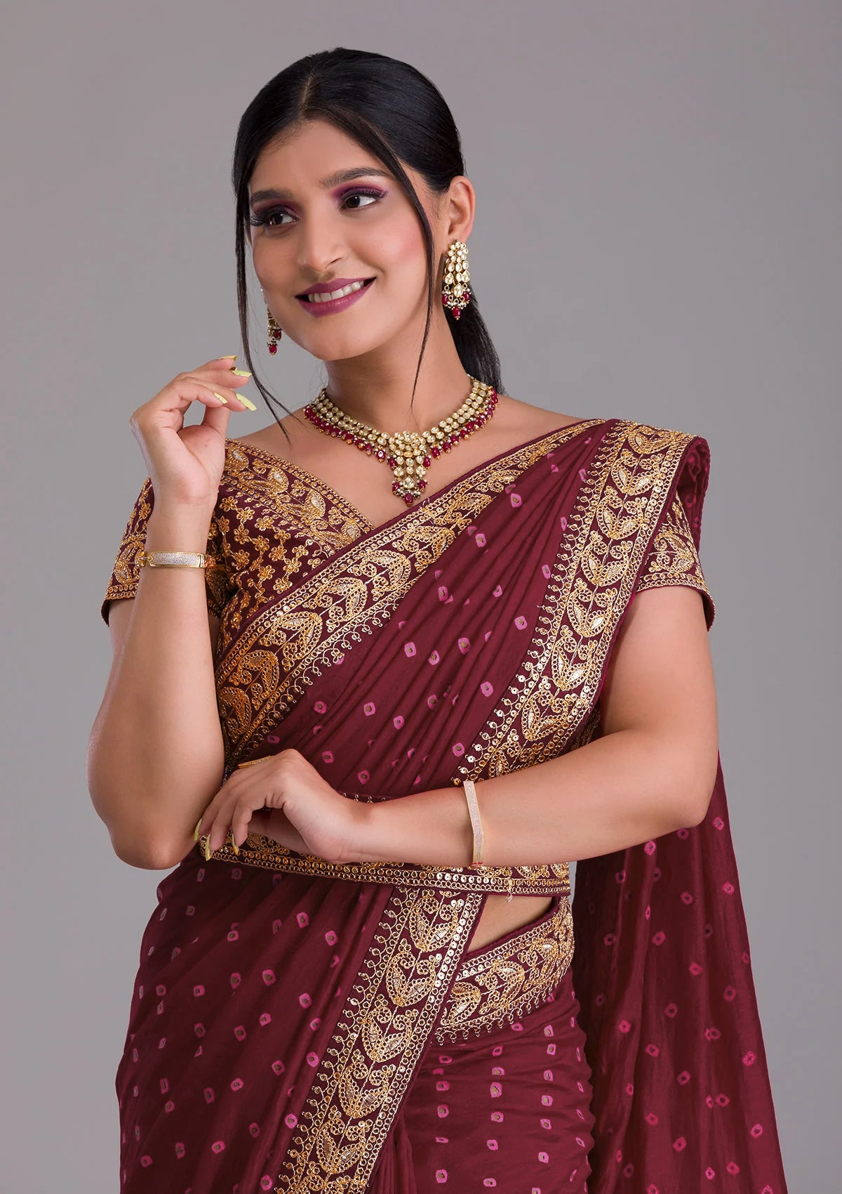 Buy Trendy Maroon Saree Online in India - JOSHINDIA - Joshindia