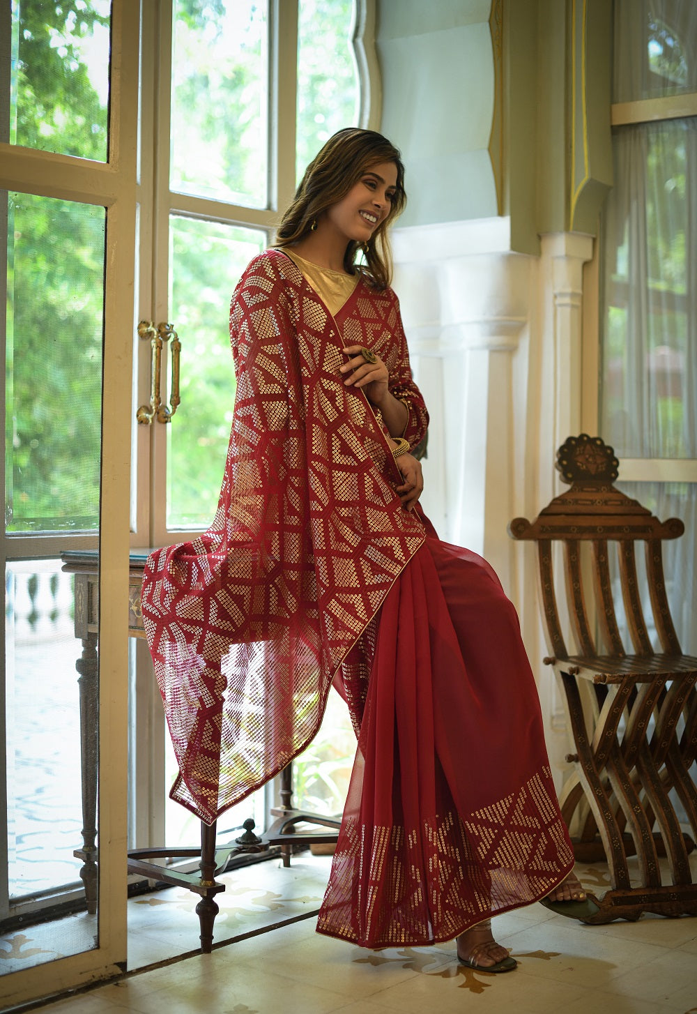 Buy Trendy Maroon Saree Online in India - JOSHINDIA
