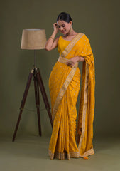 Mustard Thread With Sequence Work Chinon Saree - JOSHINDIA - Joshindia