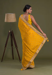 Mustard Thread With Sequence Work Chinon Saree - JOSHINDIA - Joshindia