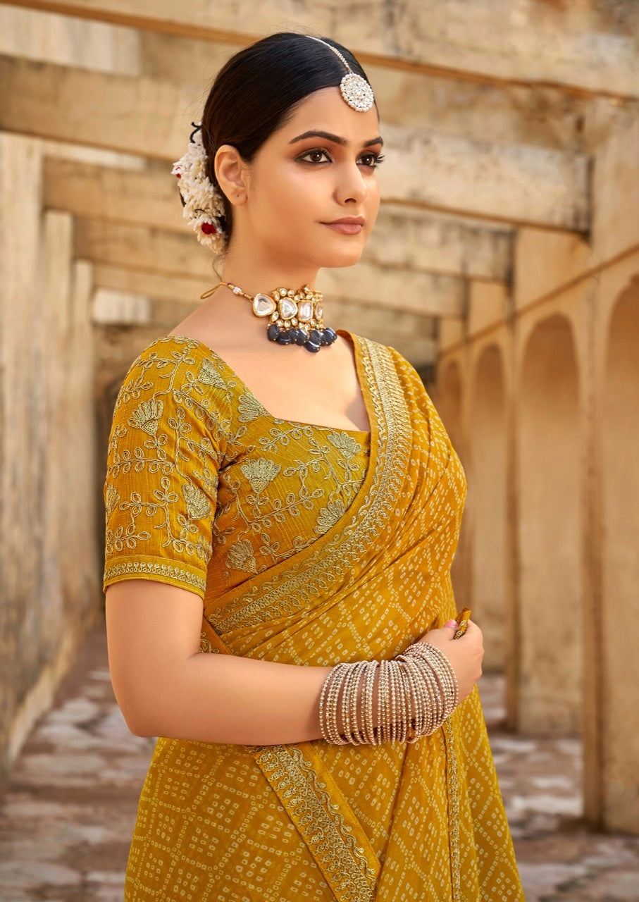 Mustard Pure Georgette Printed Saree - JOSHINDIA - Joshindia