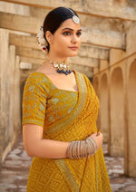 Mustard Pure Georgette Printed Saree - JOSHINDIA - Joshindia