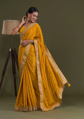 Mustard Thread With Sequence Work Chinon Saree - JOSHINDIA - Joshindia