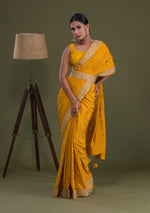 Mustard Thread With Sequence Work Chinon Saree - JOSHINDIA - Joshindia