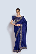 Buy Vichitra Silk Navy Blue Saree Online - Joshindia