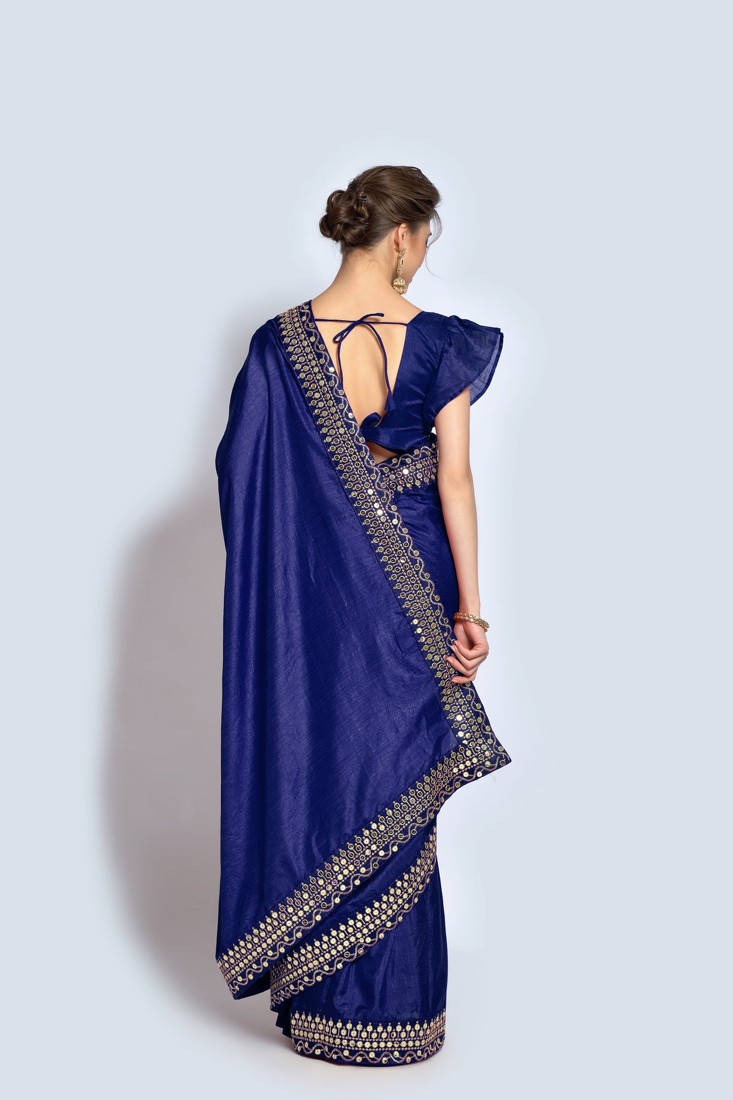 Buy Vichitra Silk Navy Blue Saree Online
