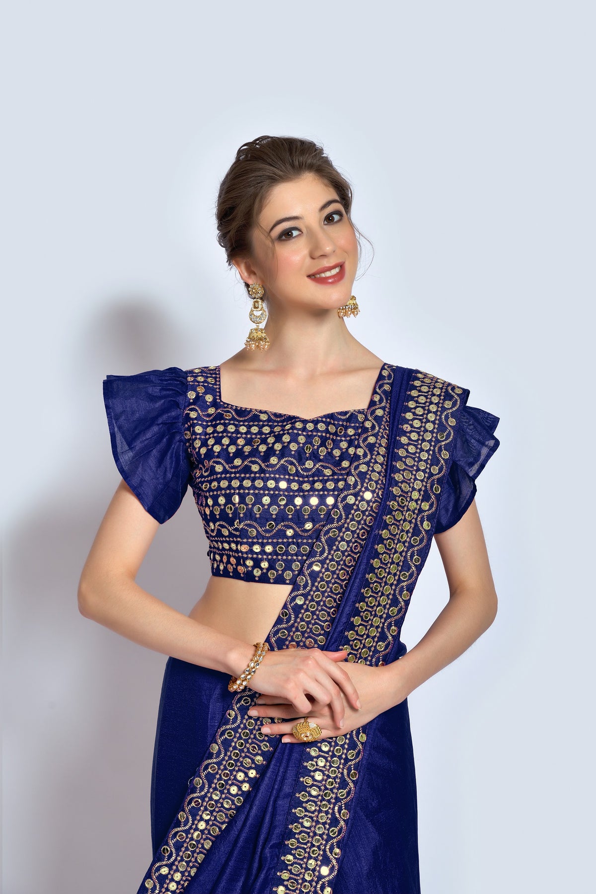 Buy Vichitra Silk Navy Blue Saree Online - Joshindia