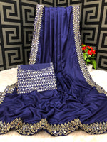 Buy Vichitra Silk Navy Blue Saree Online - Joshindia