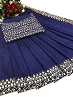 Buy Vichitra Silk Navy Blue Saree Online - Joshindia