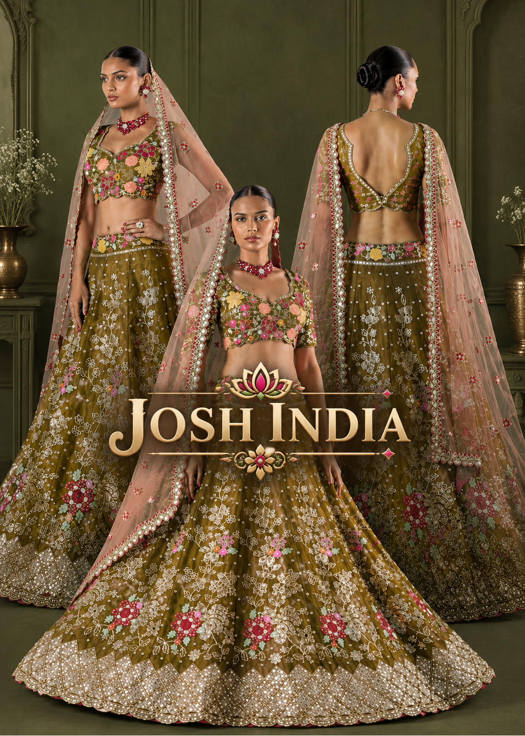 Olive Green Jimmy Choo Flared Lehenga Choli with Dupatta