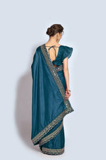 Vichitra Silk Pedding Petrol sequence work saree - Joshindia