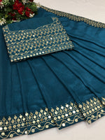 Vichitra Silk Pedding Petrol sequence work saree - Joshindia