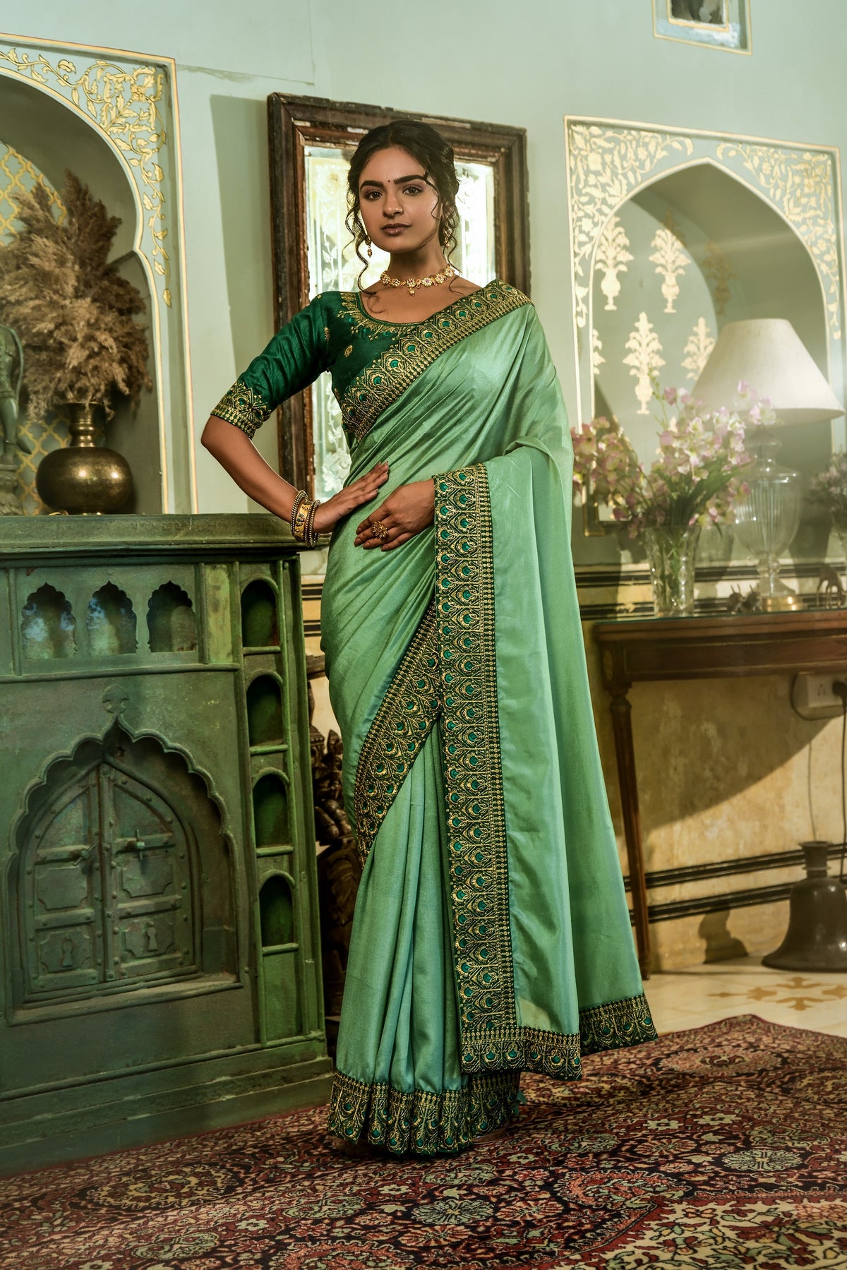 Buy Pista Green Sarees Online In India At Best Price Offers - Joshindia