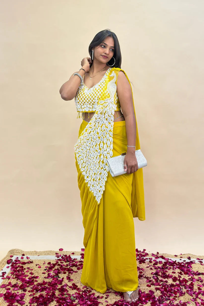 Yellow Color Designer Ready To Wear Saree