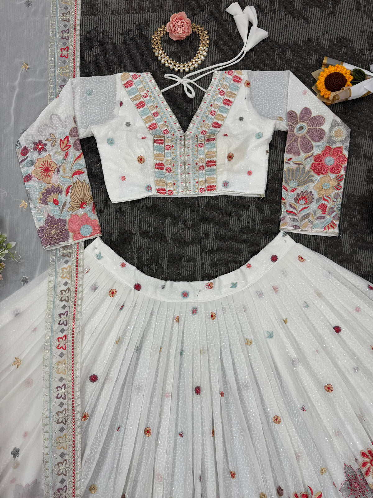 White Color Designer Embroidery Lehenga Choli