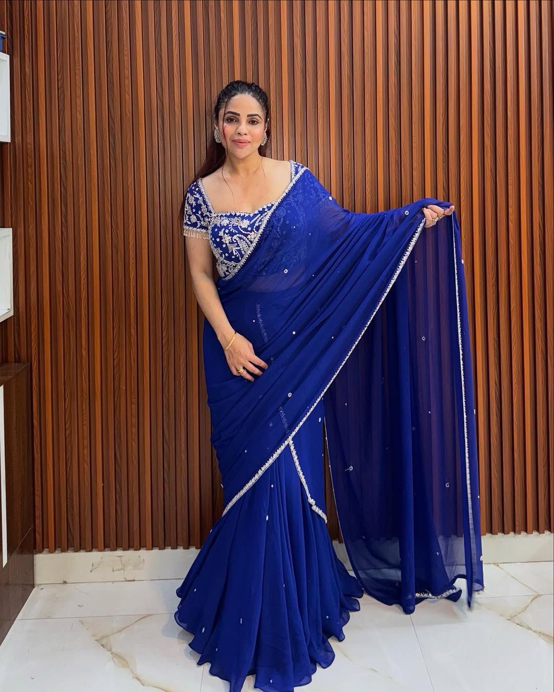 Designer Blue Color Ready To Wear Lehenga Saree