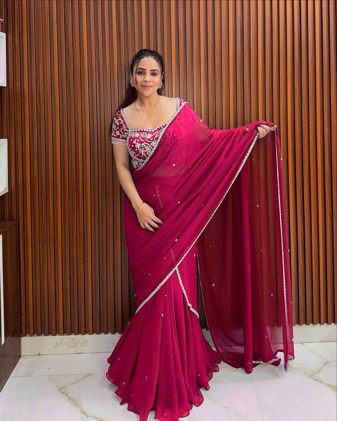Designer Pink Color Ready To Wear Lehenga Saree