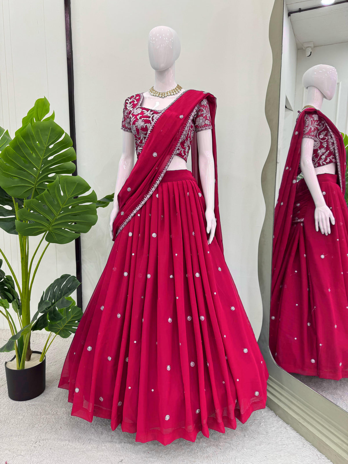 Designer Pink Color Ready To Wear Lehenga Saree