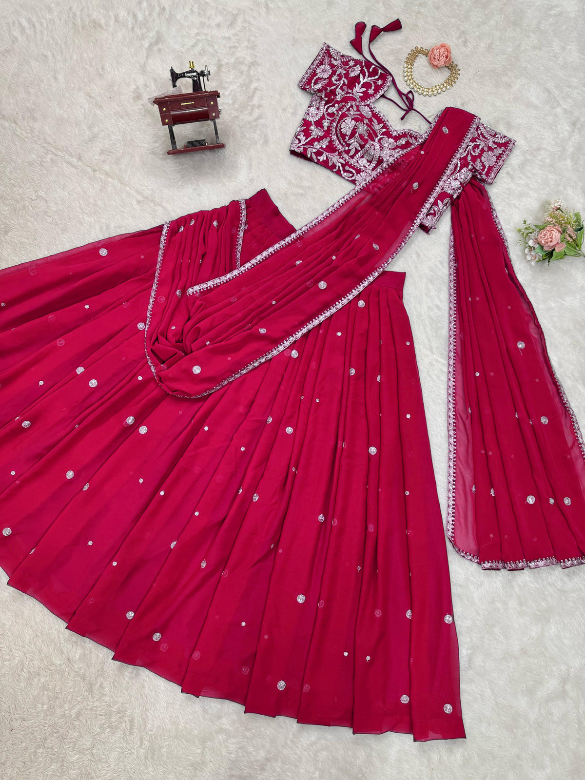 Designer Pink Color Ready To Wear Lehenga Saree