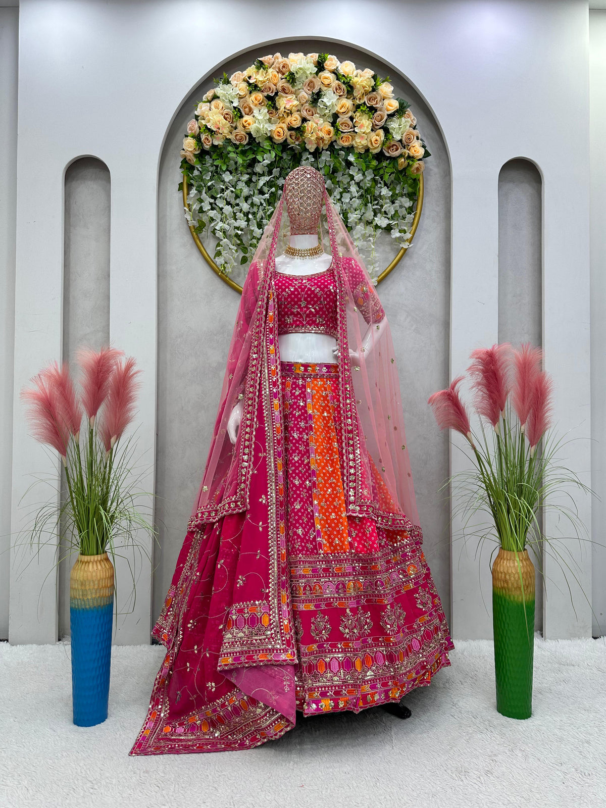 Pink and Orange Color Royal Style Lehenga Choli