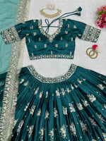 Green Color Satin Silk Embroidered Lehenga Choli