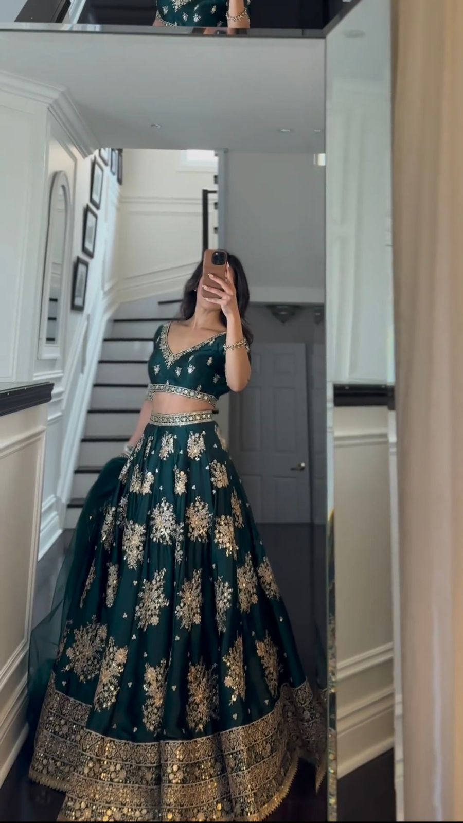 Green Color Satin Silk Embroidered Lehenga Choli