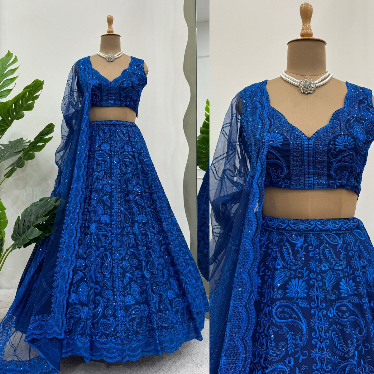 Royal Blue Color Sequence With Thread Work Lehenga Choli