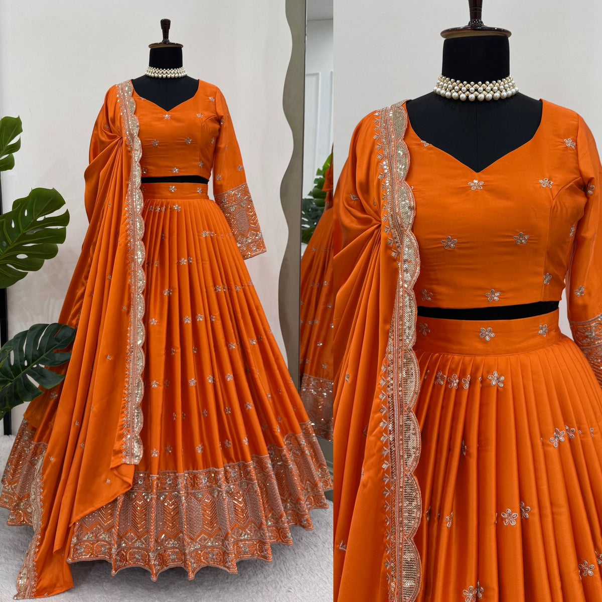 Orange Color Designer Party Wear Lehenga Choli