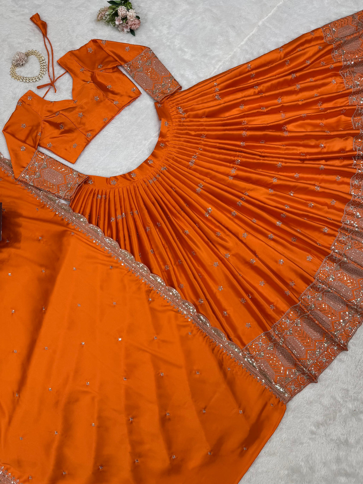 Orange Color Designer Party Wear Lehenga Choli