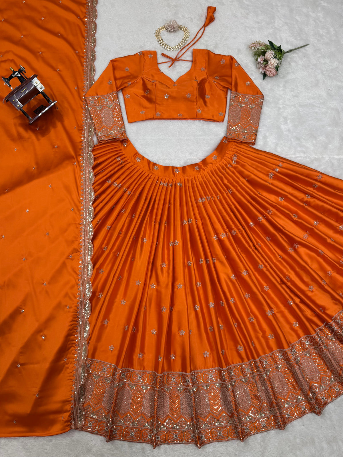 Orange Color Designer Party Wear Lehenga Choli