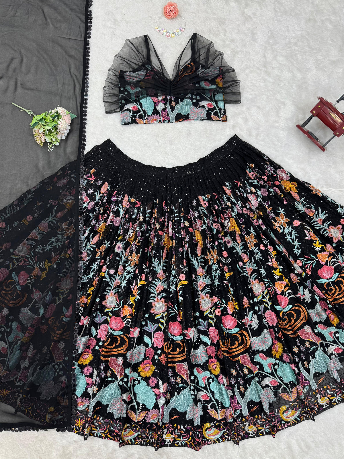 Black Color party Wear Embroidered Lehenga Choli