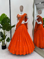 Designer Orange Color Ready To Wear Lehenga Saree