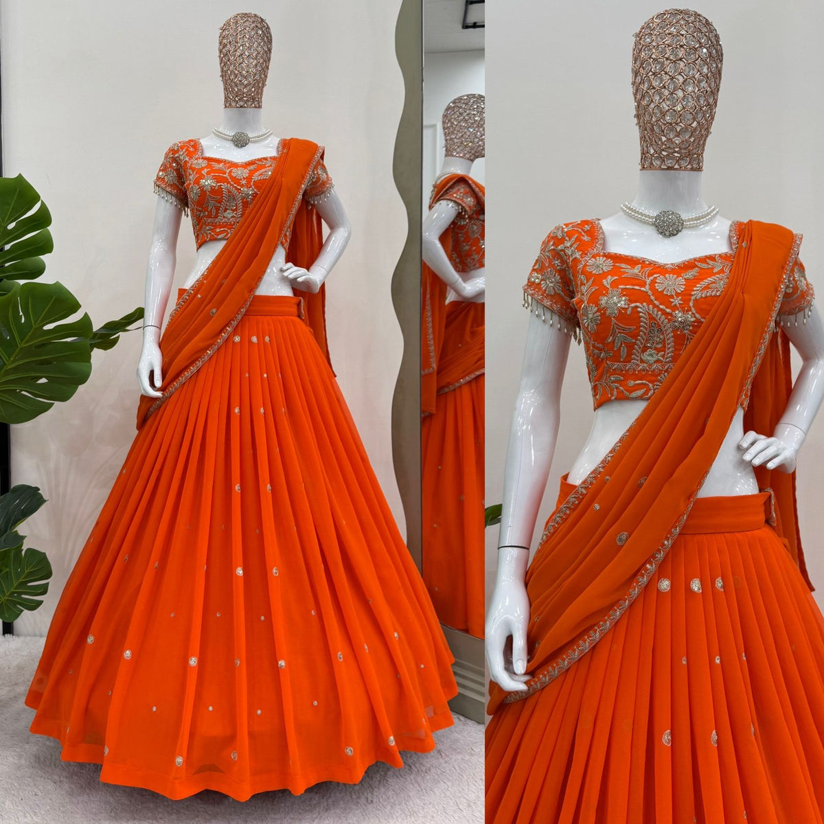Designer Orange Color Ready To Wear Lehenga Saree