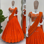 Designer Orange Color Ready To Wear Lehenga Saree