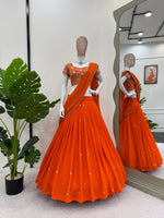 Designer Orange Color Ready To Wear Lehenga Saree