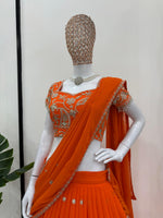 Designer Orange Color Ready To Wear Lehenga Saree