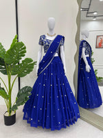 Designer Blue Color Ready To Wear Lehenga Saree