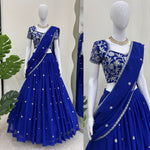 Designer Blue Color Ready To Wear Lehenga Saree