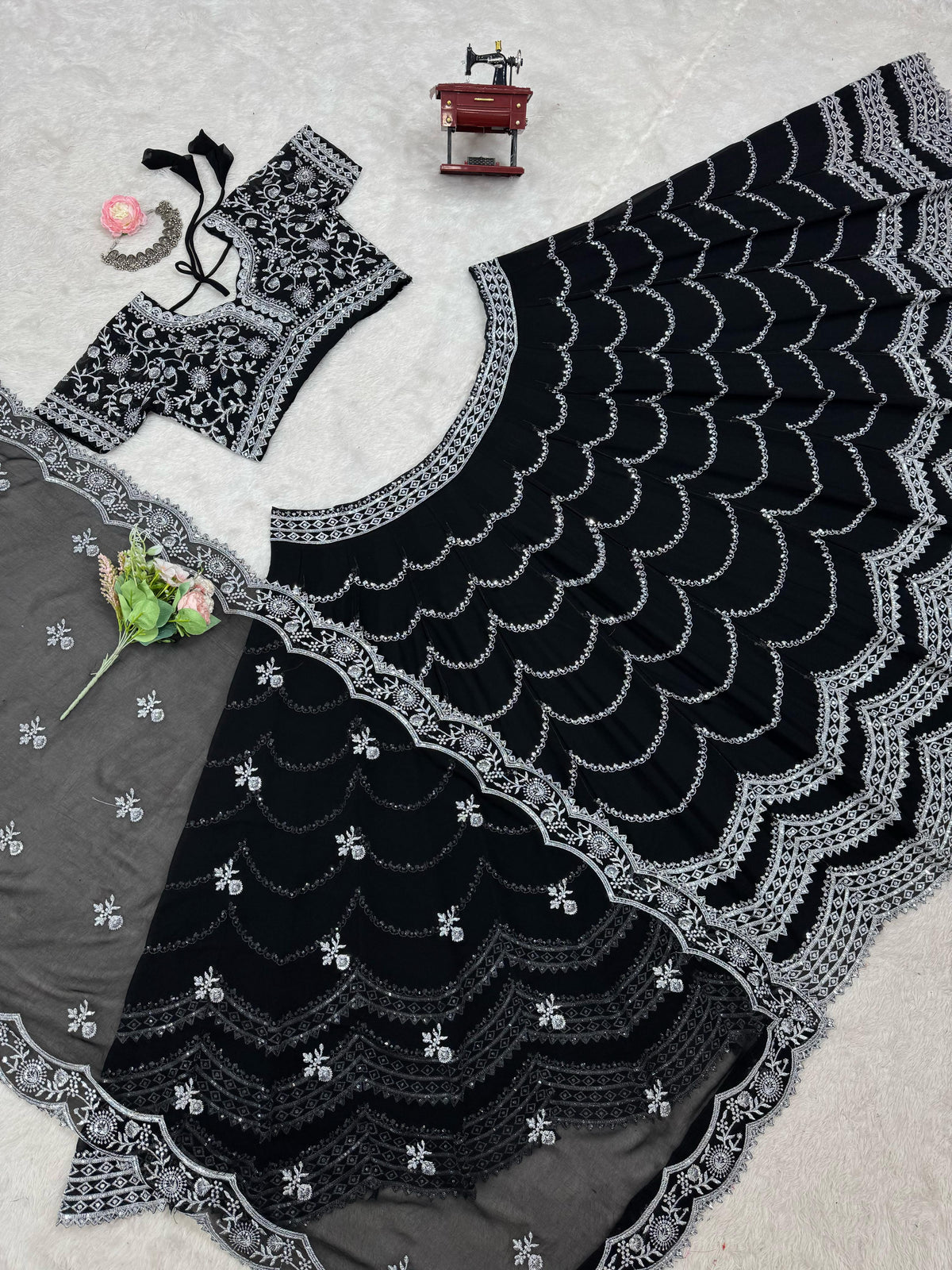 Black Color Silver Embroidery Designer Lehenga Choli