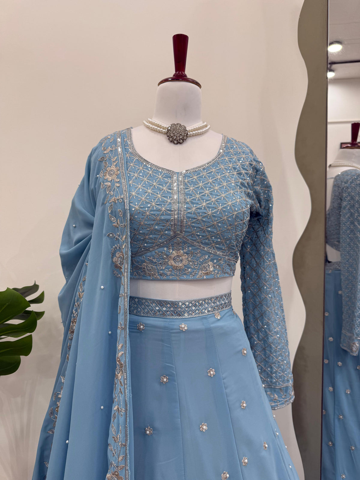 Grey Georgette Sequins Thread Work Lehenga Choli