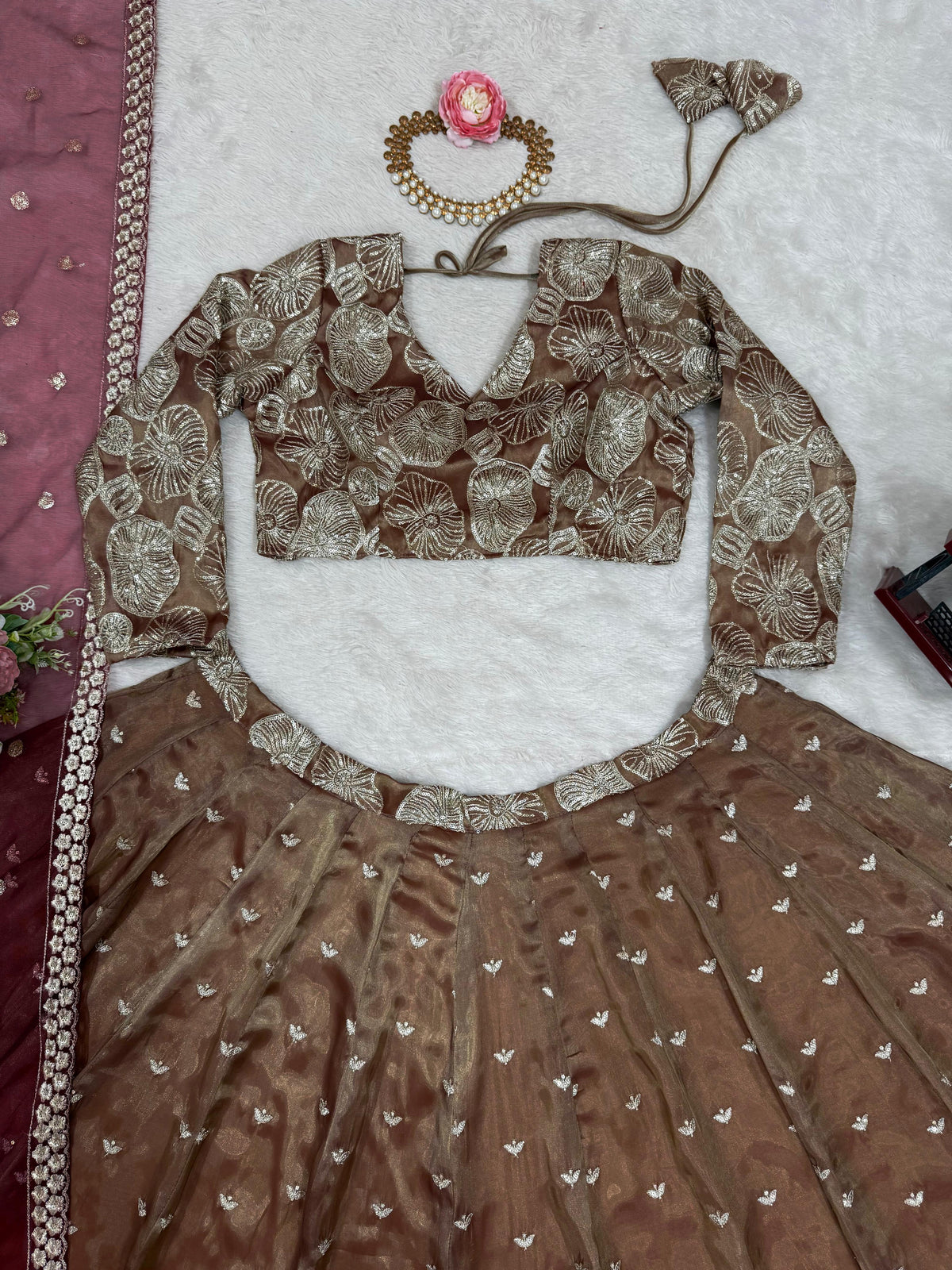 Chiku color Designer Bollywood Style Lehenga Choli