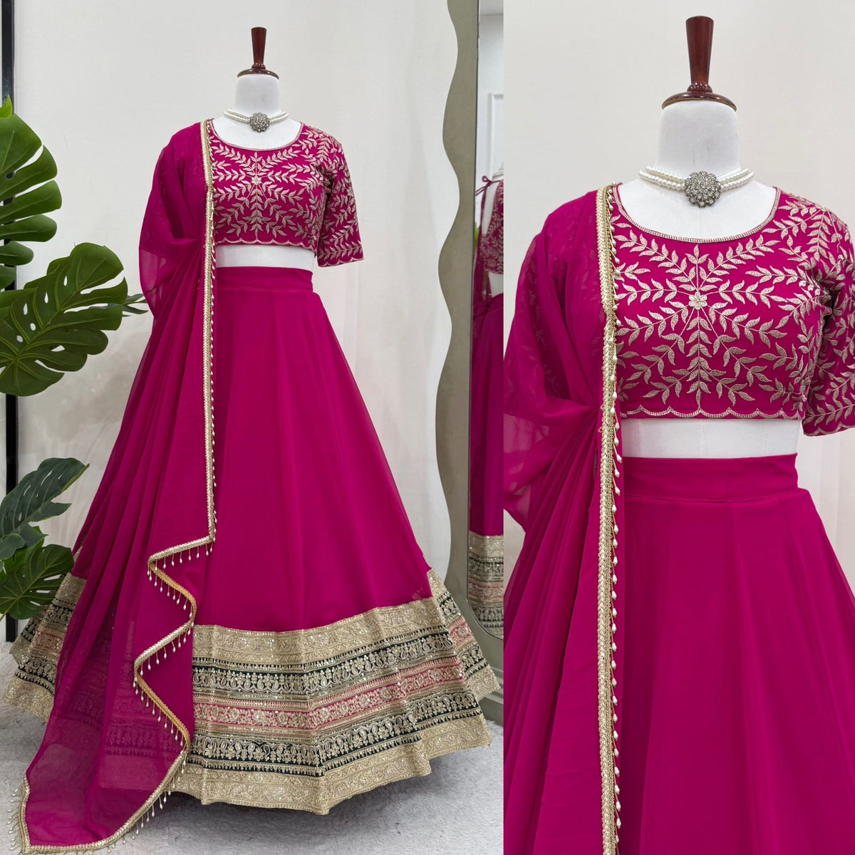 Pink Color Beautiful Border Lehenga Choli