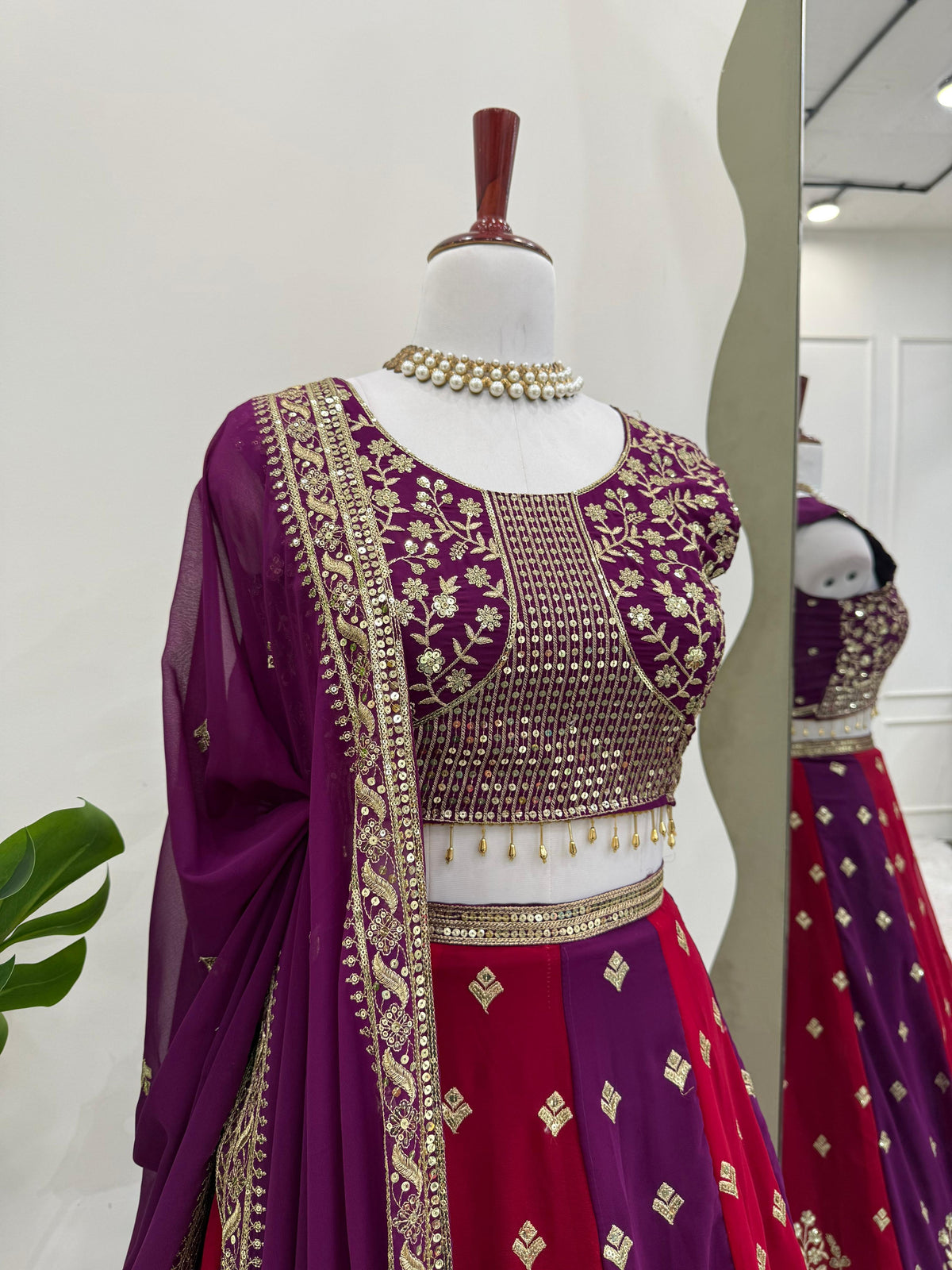 Purple and Red Color Combination Designer Work Lehenga Choli
