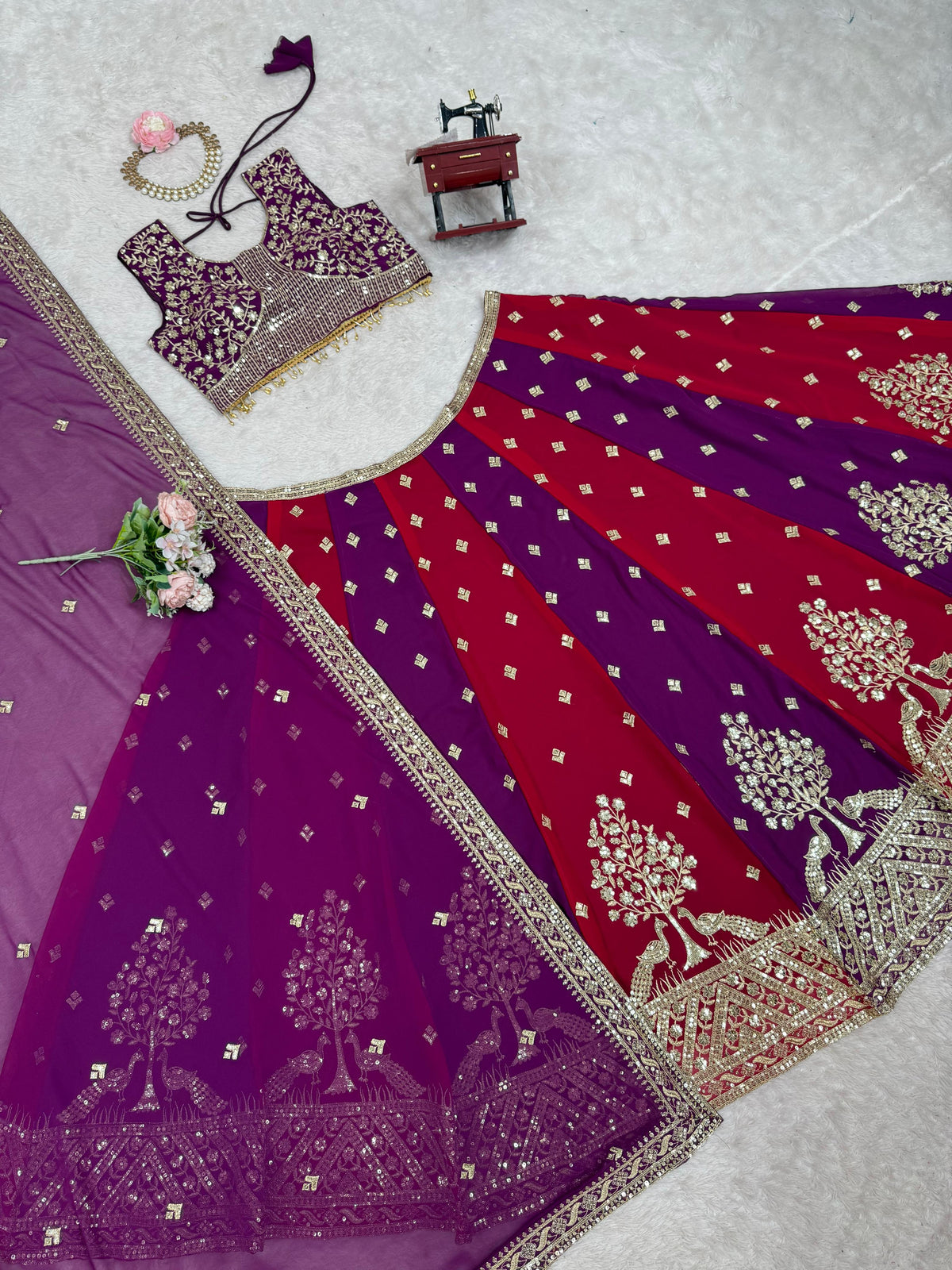 Purple and Red Color Combination Designer Work Lehenga Choli