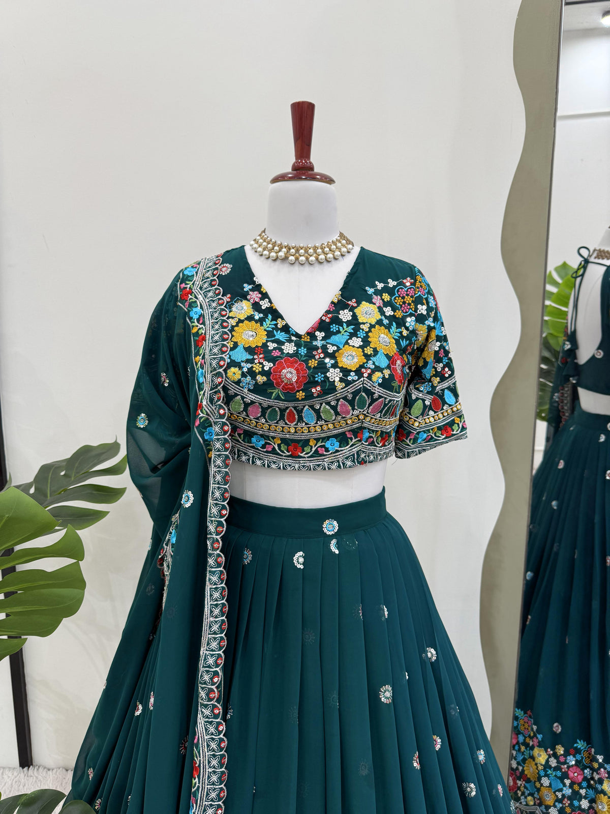 Green Color Designer Embroidered Lehenga Choli