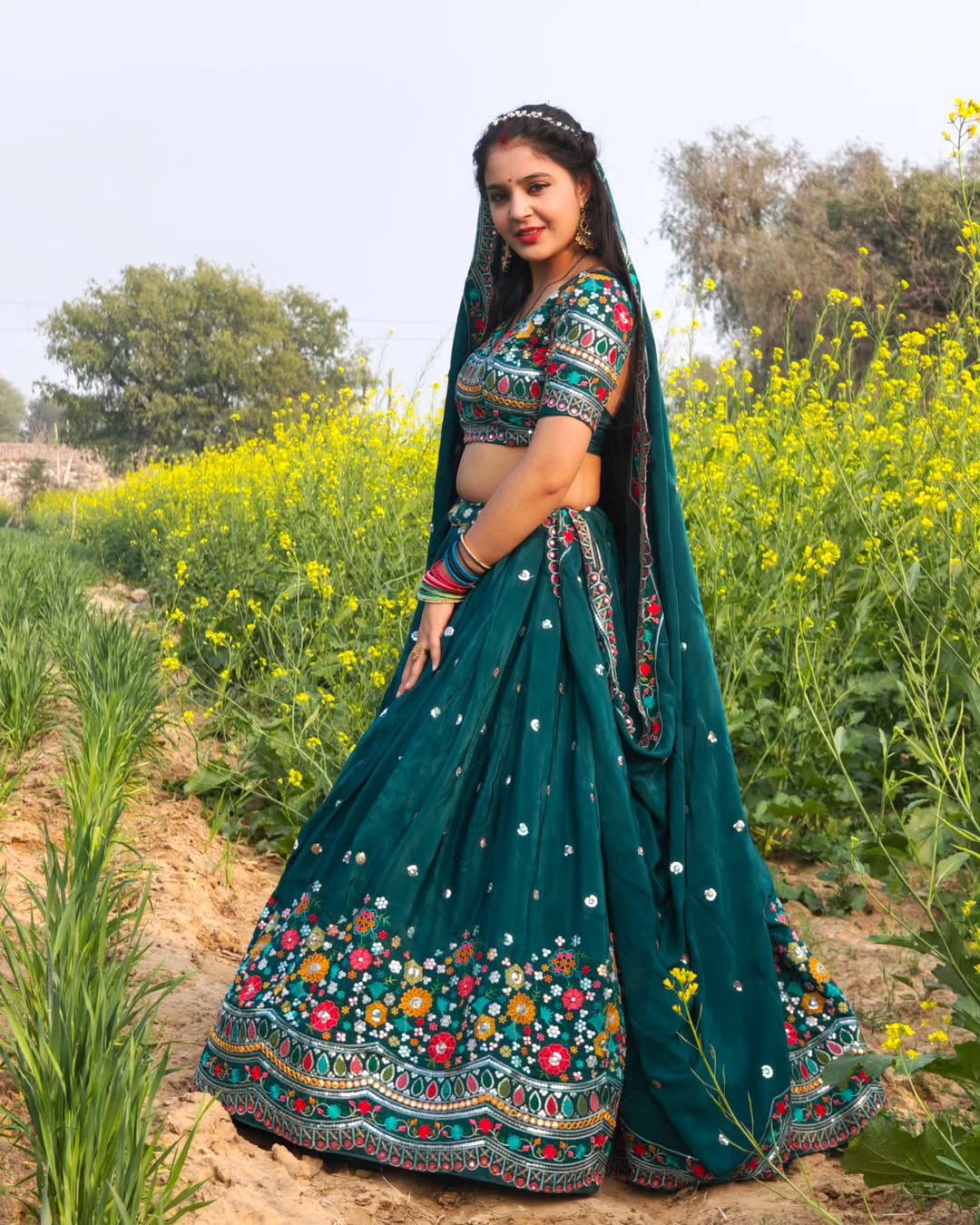 Green Color Designer Embroidered Lehenga Choli