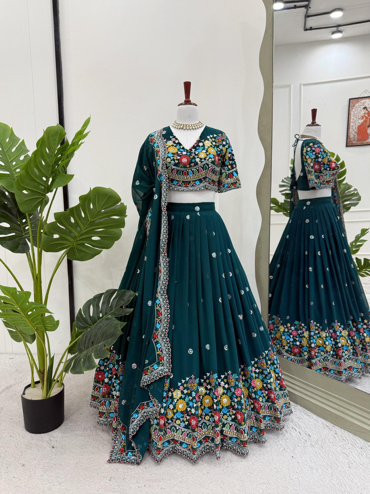 Green Color Designer Embroidered Lehenga Choli