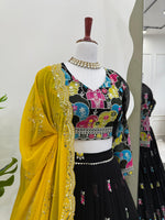 Black and Yellow Color Embroidered Lehenga Choli