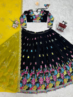 Black and Yellow Color Embroidered Lehenga Choli