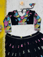 Black and Yellow Color Embroidered Lehenga Choli